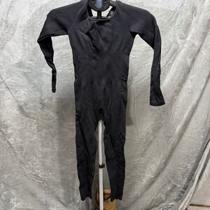 Womens Black Ribbed Long Sleeve Unitard Bodysuit Full Length M